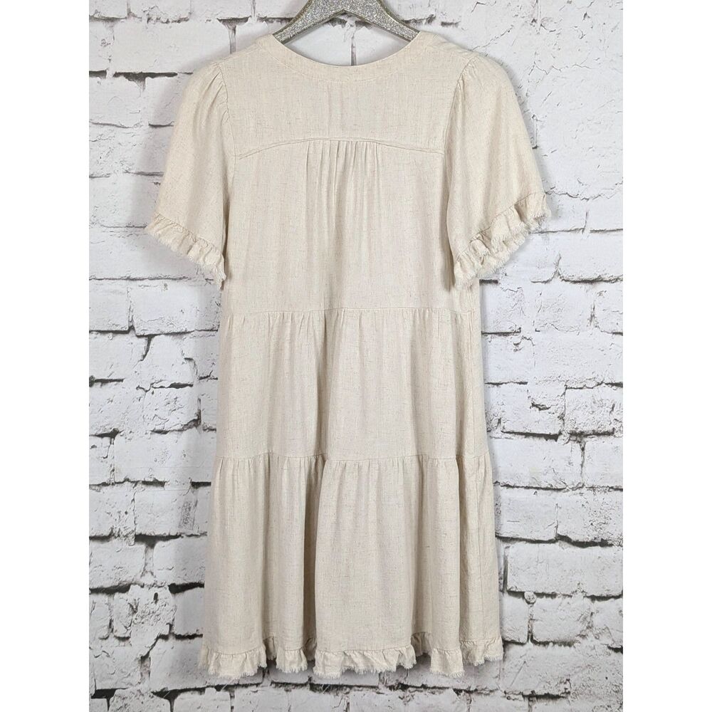 UMGEE Peasant Babydoll Dress Ecru Boho Shabby Cottage Linen-Blend Summer Small - Picture 5 of 7
